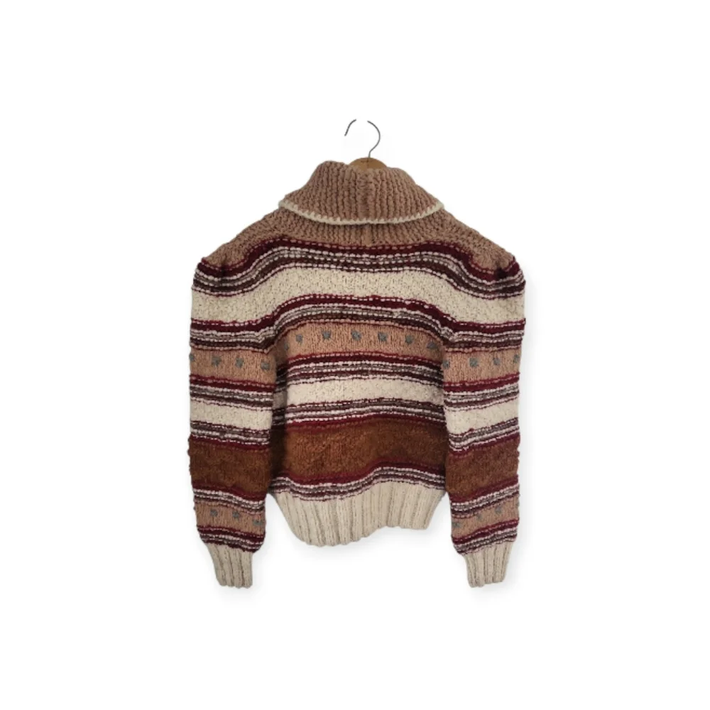 Vintage Worlds Apart Chunky Hand Knit Wool Cropped Cardigan Sweater Size M - Picture 2 of 11